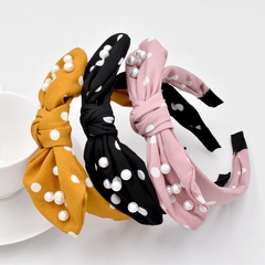 polka dot pearl simple fabric knotted bow head buckle rabbit ears hair band wholesale