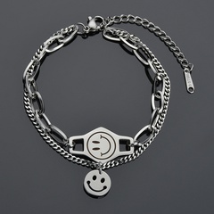 Fashion smiley face round  retro stitching chain wild double-layer stainless steel bracelet for women