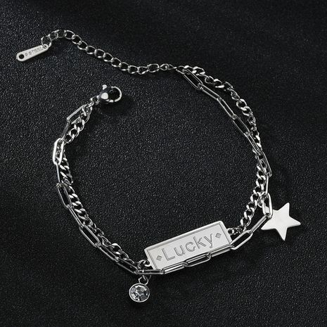 Korean five-pointed star double-layer tassel chain Lucky diamond stainless steel bracelet's discount tags