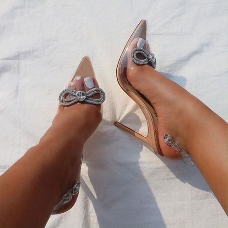 sandales à talons aiguilles transparentes avec nœud en diamant brillant's discount tags