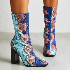 Fashion new women's thick high-heeled mid-tube snake print thin Martin boots