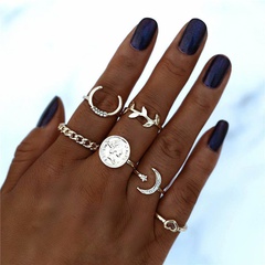 Hot selling fashion diamond moon love leaf six-piece rings set