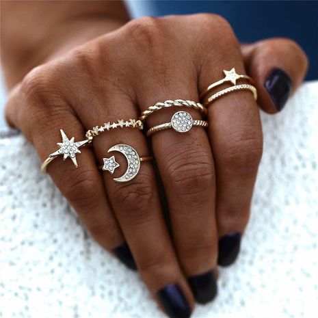 Hot selling fashion simple diamond moon star circle rings set NHBQ258940's discount tags