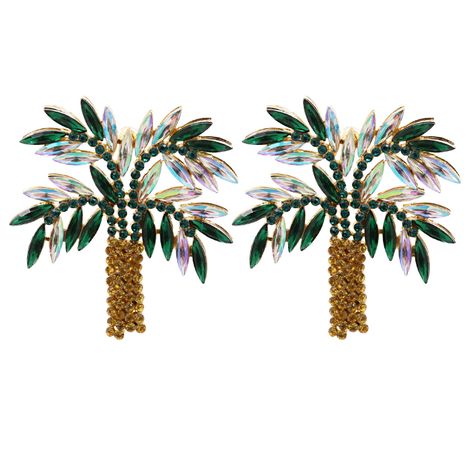 Hot selling diamond leaf  exaggerated palm tree earrings's discount tags