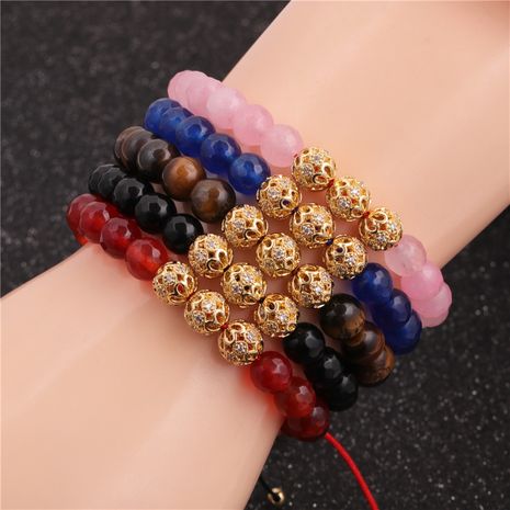 hot-selling 8mm beaded stone 3 diamond ball adjustable bracelet's discount tags