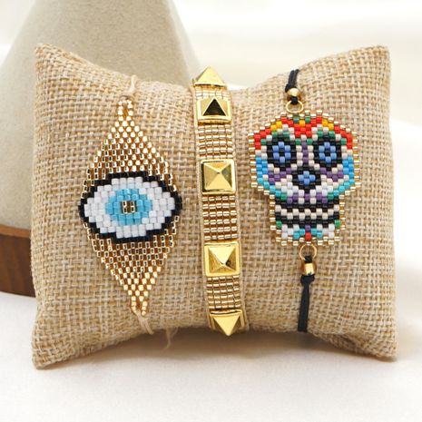 style hip hop marée crâne perles de riz tissé bracelet yeux bleus turcs's discount tags