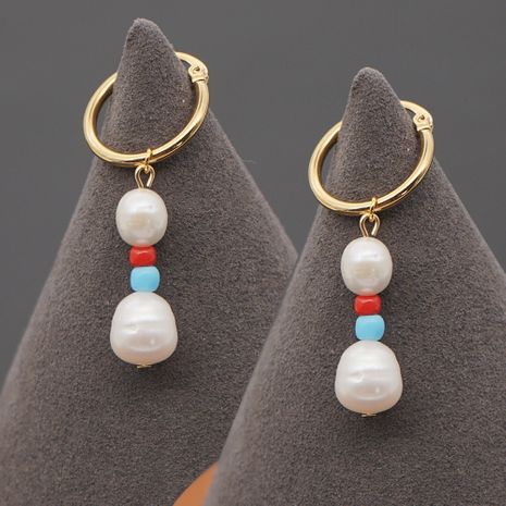 Personality wild rice bead earrings original pearl hoop earrings's discount tags