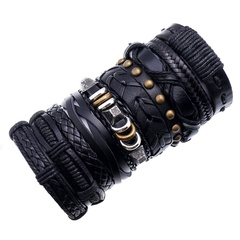 new retro woven cowhide simple multi-layer men's leather bracelet  set