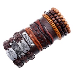 Hiphop style fashion new retro woven men's leather bracelet set