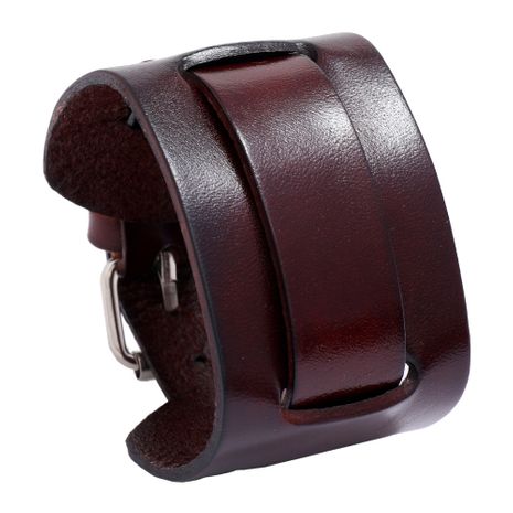 bracelet en cuir large punk réglable simple en cuir pour hommes rétro's discount tags