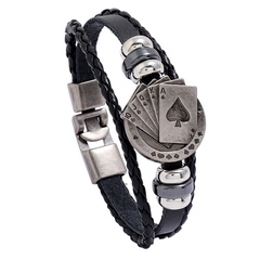 Fashion new braided alloy playing card beaded pair buckle leather bracelet