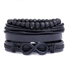Fashion multi-layer woven retro cowhide simple black 8 word leather bracelet
