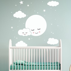 Smiley Gesicht Sterne weiße Wolken Cartoon Wandaufkleber Kinderzimmer Dekoration