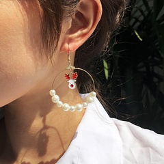 exaggerated large circle size pearl pearl Christmas tree elk earrings for women hot sale