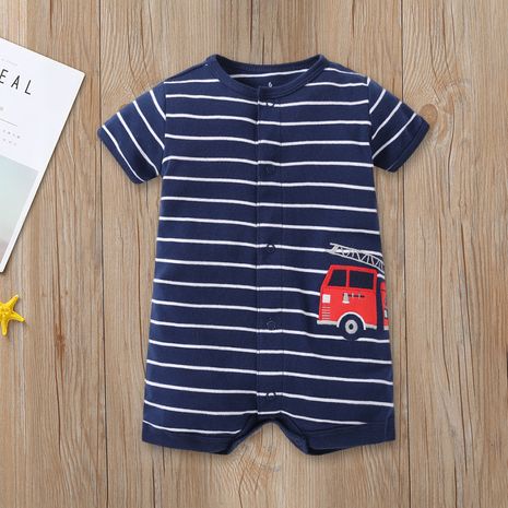 New baby striped cartoon short-sleeved one-piece's discount tags