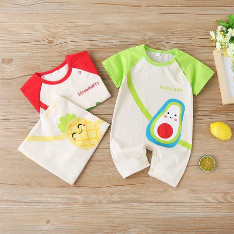 Baby three-color one-piece suit short-sleeved round neck cute fruit outing romper's discount tags