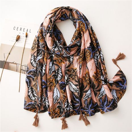 Tropical plant thickened twill cotton printed ladies' Variety-proof shawl scarf's discount tags