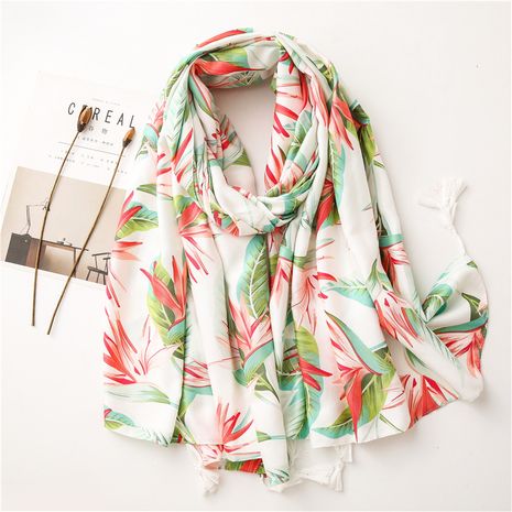 Plants and flowers thickened twill cotton printed scarf's discount tags