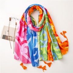 Hot selling fashion color scarf twill cotton tassel silk scarf