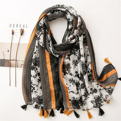 Cotton and linen scarf ink painting black and white sunscreen shawl  NHGD259809's discount tags