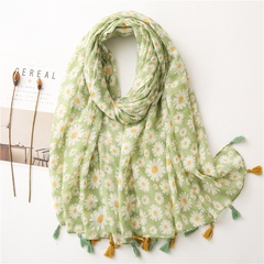 Hot selling fashion green sun flower cotton and linen scarf wholesale