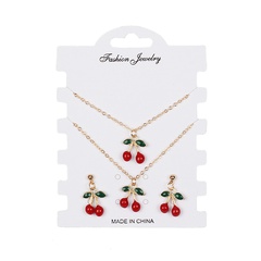 hot-selling fashion red cherry alloy bracelet earrings necklace set for women