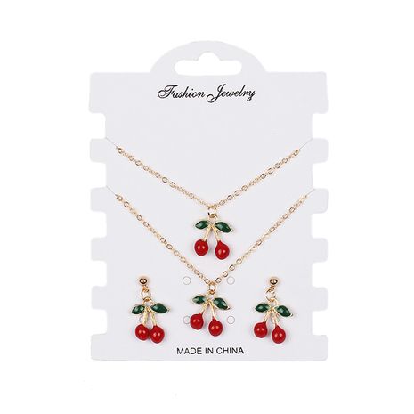 hot-selling fashion red cherry alloy bracelet earrings necklace set for women NHRN259938's discount tags