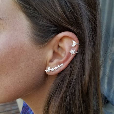 fashion new full diamond star moon alloy ear clip earrings for women's discount tags