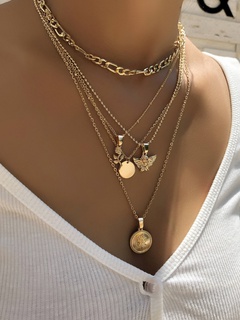 Angel portrait rose flower pendant multi-layer women's necklace combination set wholesale nihaojewelry