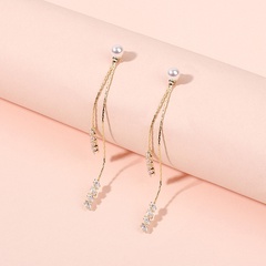 Hot selling fashion temperament tassel pearl long zircon earrings wholesale