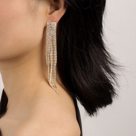 Fashion S925 silver needle long tassel rhinestone earrings for women's discount tags