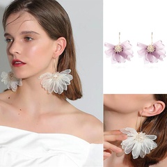European and American Exaggerated Lace Flower Fabric Earrings Retro Ethnic Style Fashion Crystal Personalized Purple Flower Earrings