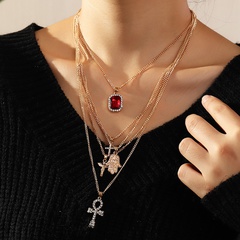 Wholesale Geometric Multilayer Full of Diamond Palm Cross alloy Necklace