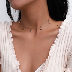 Mode übertriebene Mond Schlüsselbein Retro einfache diamantbesetzte Stern Halskette für Frauen