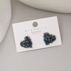 Deep sea blue gravel gradient cut diamonds love s925 silver needle alloy earrings