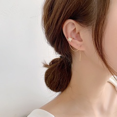 long tassel micro-inlaid zircon bow knot cross half round Ear bone clip