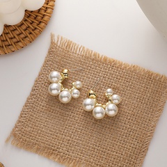 Korean simple all-match small pearl circle alloy earrings for women