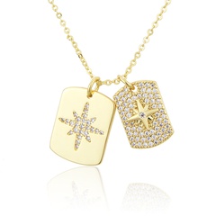square full diamond snowflake glossy snowflake tag copper pendant necklace