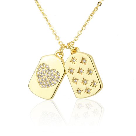 insquare star love gold-plated copper tag pendant necklace combination's discount tags