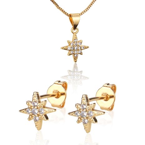 eight-pointed star new gold-plated star pendant earrings necklace set hot sale NHBP260771's discount tags