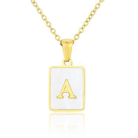Hot selling fashion stainless steel square shell 26 letter necklace's discount tags