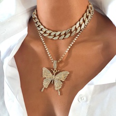 exaggerated micro-inlaid rhinestone geometric items retro suit chain big butterfly necklace for women