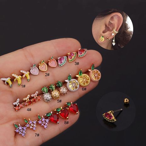 creative fruit   cute inlaid zircon stainless steel threaded earrings's discount tags