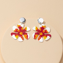 Fashion new pair of flower print hot-selling alloy earrings for women