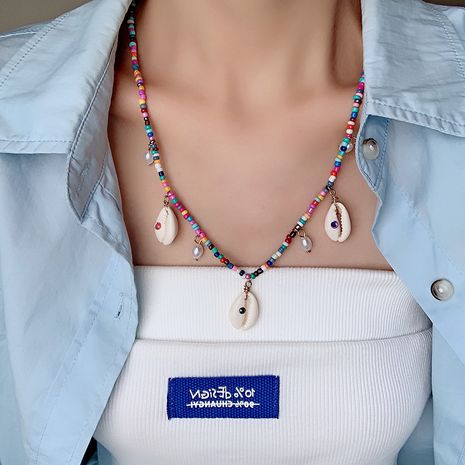 Hot Selling Mode gleichfarbige Muschel Reisperlen Halskette's discount tags