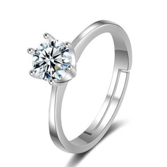 einfache Mode Diamant Paar klassische Krone sechs Krallen eingelegten offenen Ring