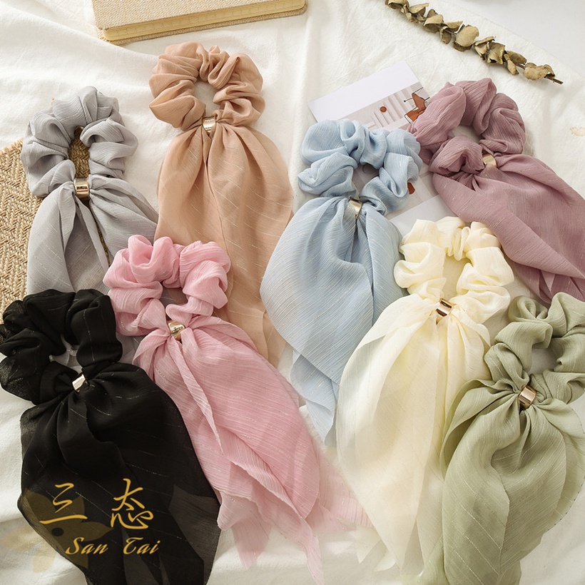 Fashion streamer double bow ladies lace ponytail cloth hair scrunchies