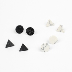 New Korean simple marble black  white turquoise wild round triangle earrings for women
