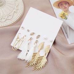 long six pairs set leaf tassel creative paper clip earrings
