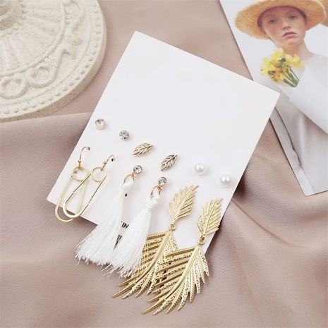 long six pairs set leaf tassel creative paper clip earrings's discount tags